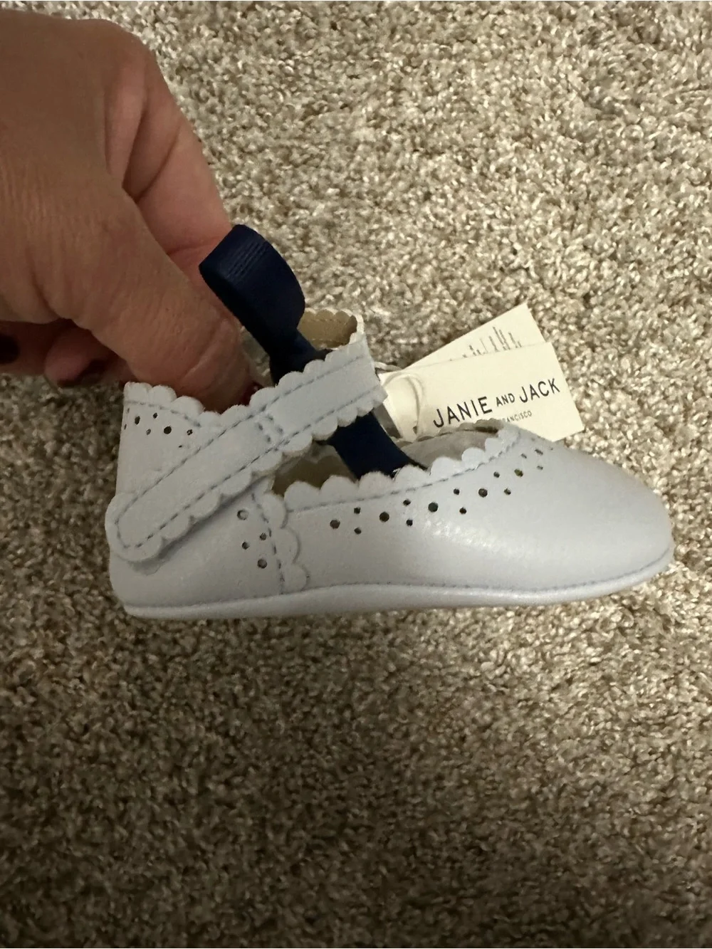 Janie and Jack Light Blue Mary Jane Shoes with Navy Ribbon